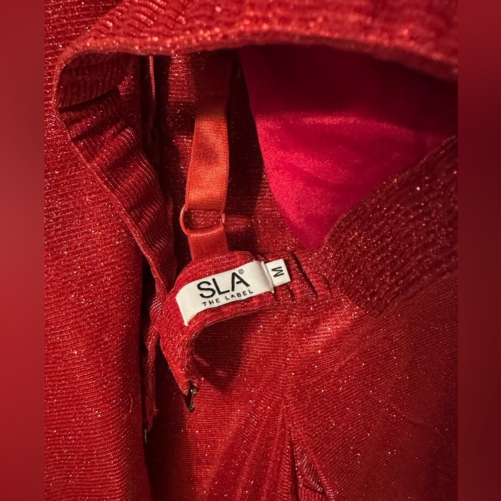 SLA The Label Red Glitter Suit Set 3 pcs Blazer Bra pants - Picture 6 of 12